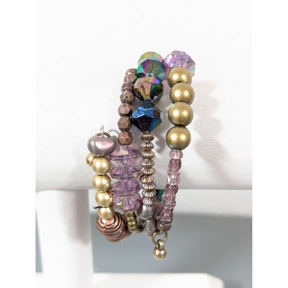 Pink Gold Tone Mystic Fire Bead Coil Flex Wire Wrap Bracelet Boho 7" - Picture 1 of 6